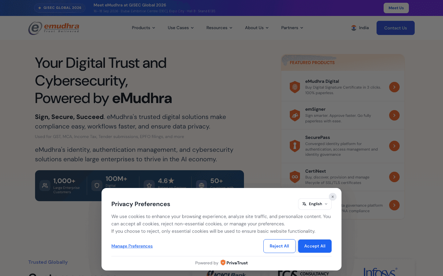 eMudhra official website screenshot