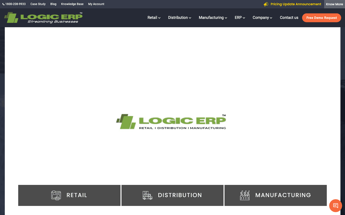 LOGIC ERP official website screenshot