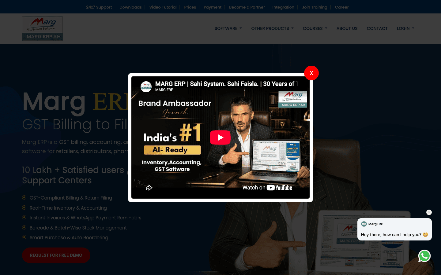 Marg ERP 9+ official website screenshot