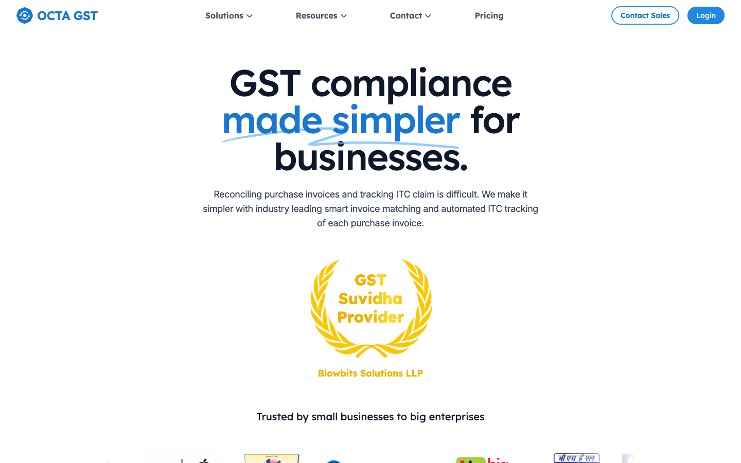 Octa GST official website screenshot