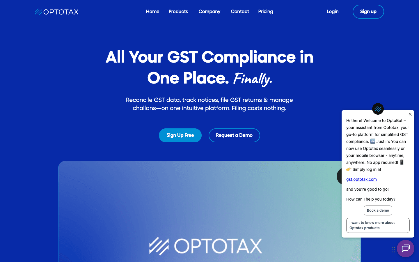Optotax GST official website screenshot
