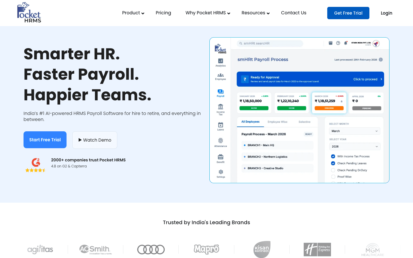 Pocket HRMS official website screenshot