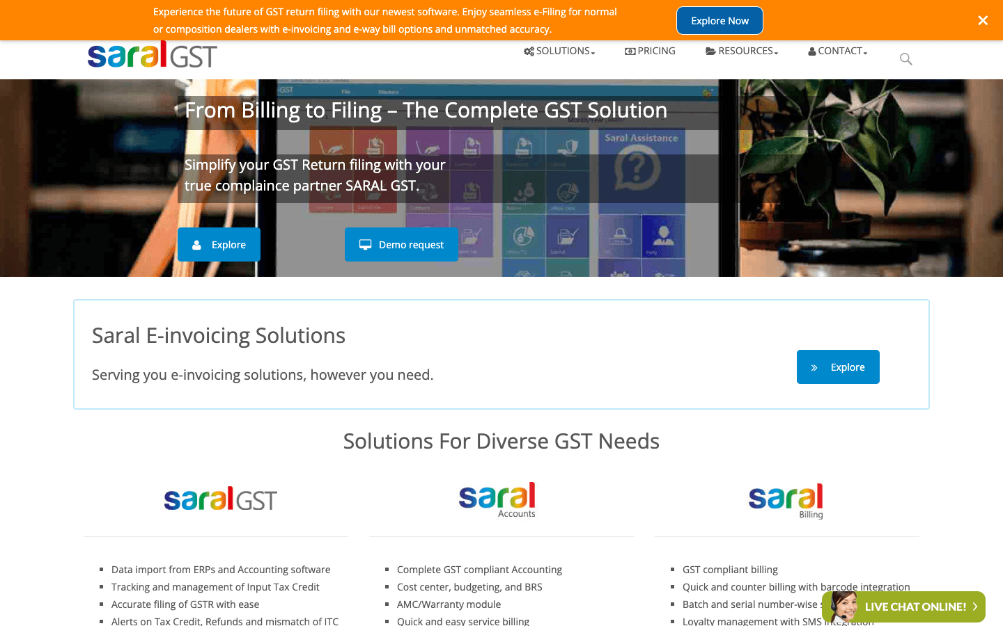 Saral GST official website screenshot