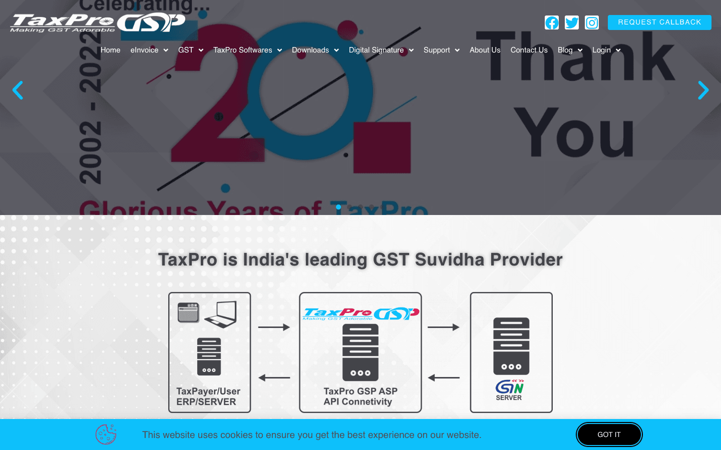 TaxPro GST official website screenshot