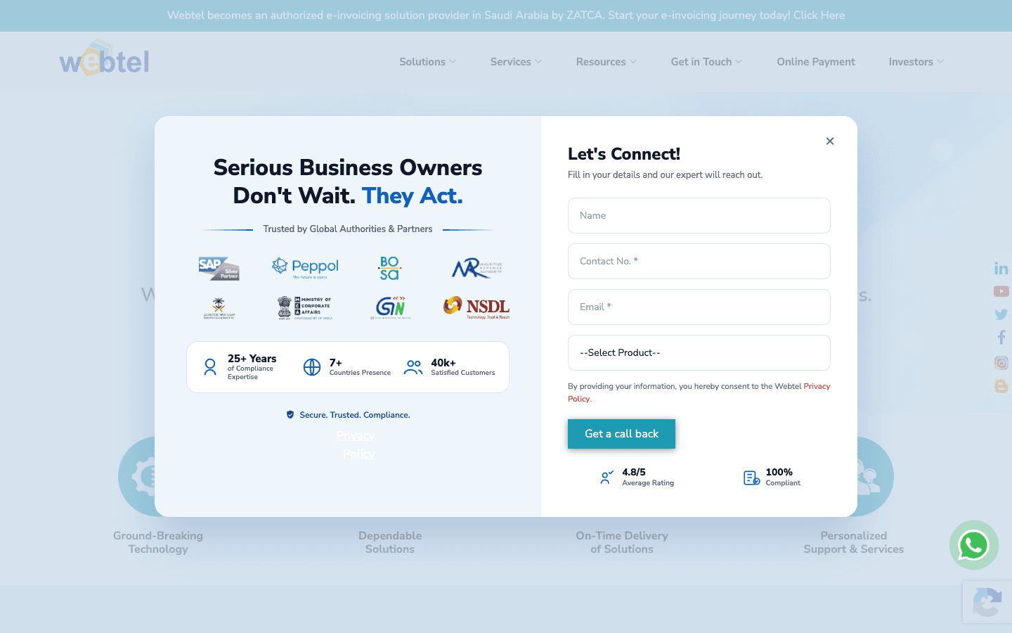 Webtel Web-e-GST official website screenshot