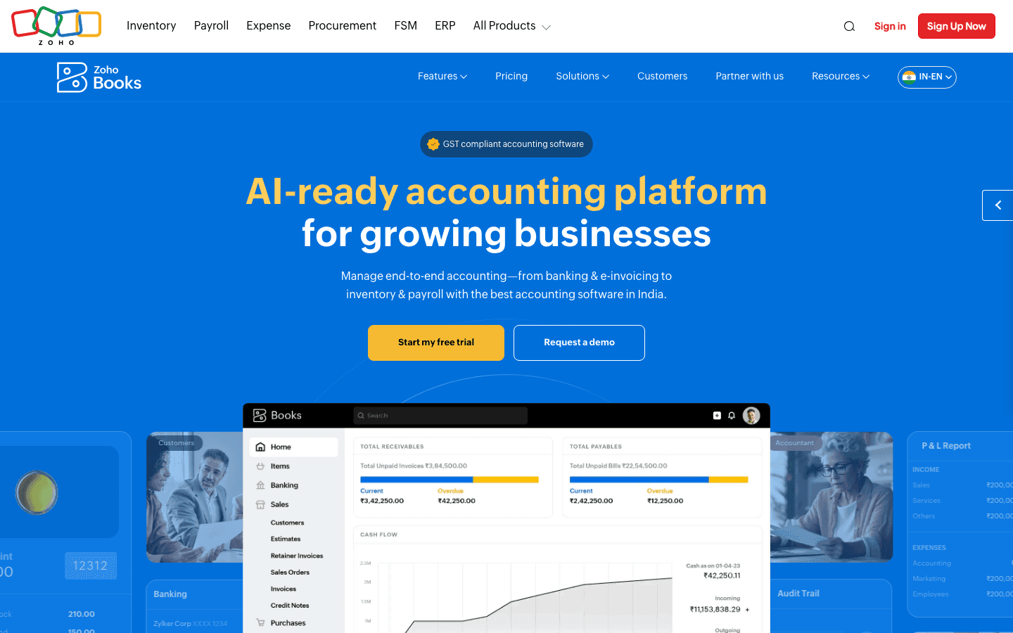 Zoho Books official website screenshot